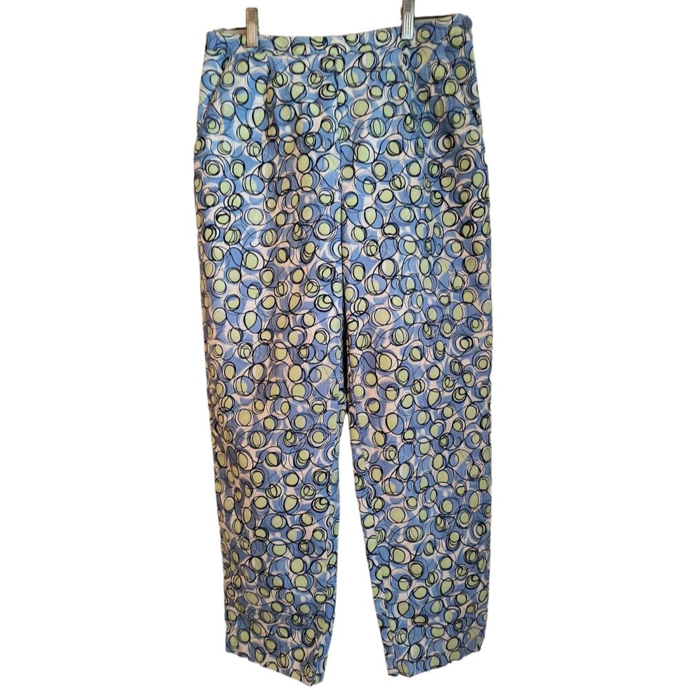 Talbots Petite Ankle Pants Women's Size 10P Blue Print Stretch Side zip Pockets